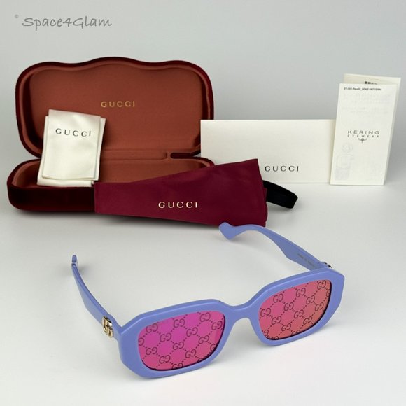 Gucci Women Sunglasses Violet Logo Pink Mirrored Geometric GG1535S 004 BRAND NEW